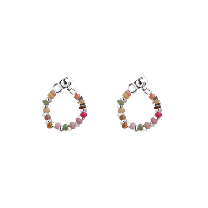 Dopamine Colorful Beaded Sier Female Light Luxury Earrings