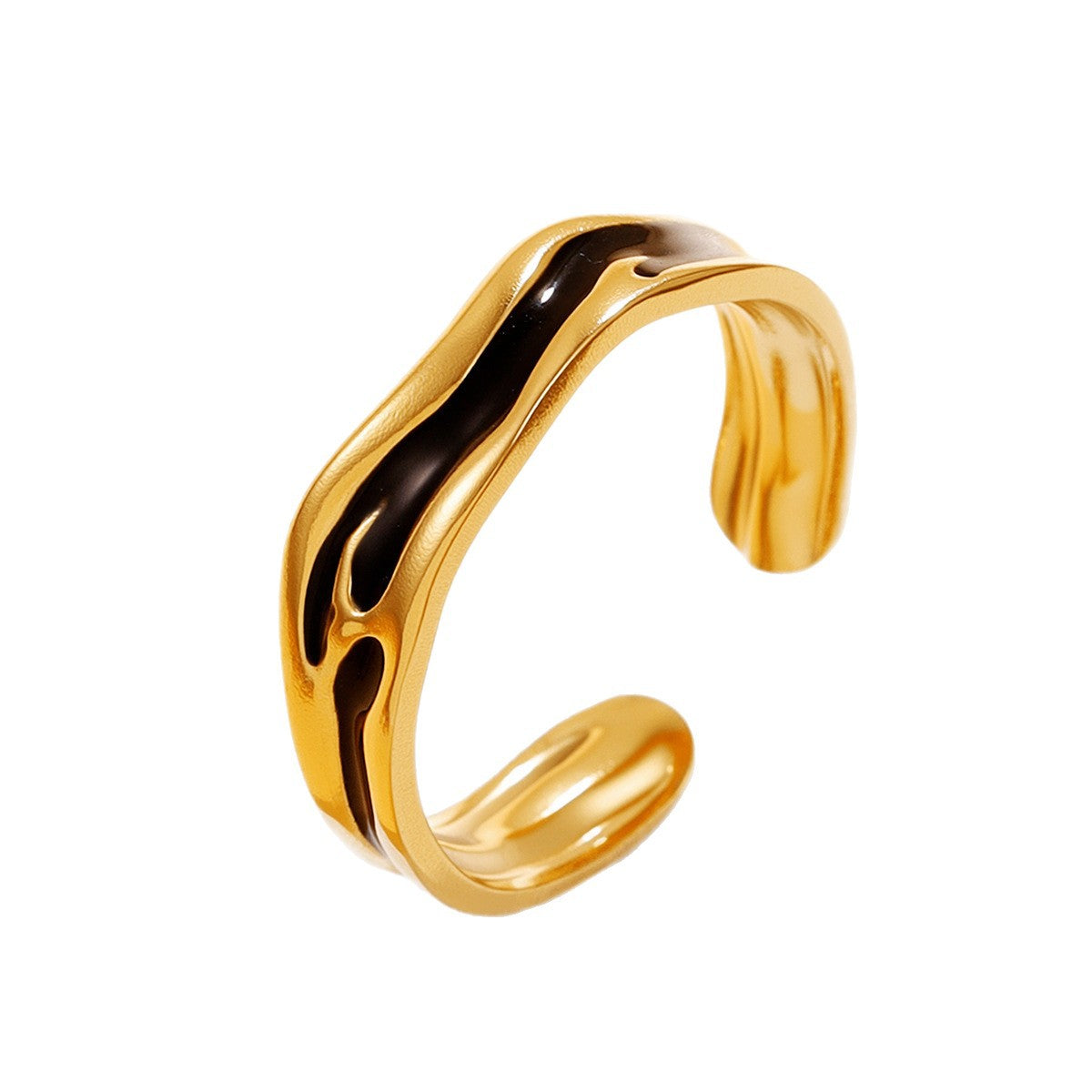 Retro Irregular Enamel Epoxy Stainless Steel Narrow Version Black Ring