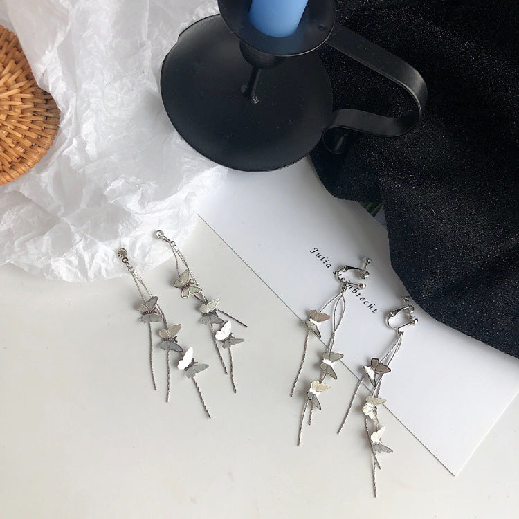 Women's Butterfly Long Fringe Slim Face Earrings