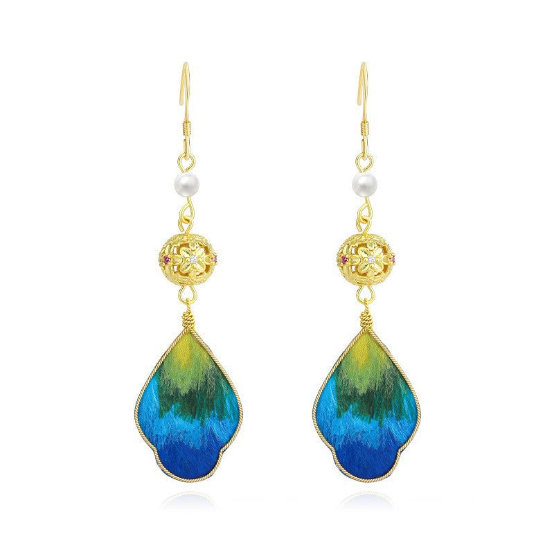 Women's Chinese Style Flower National Traditional Handmade Cloisonne Silk Ear Hook Rings