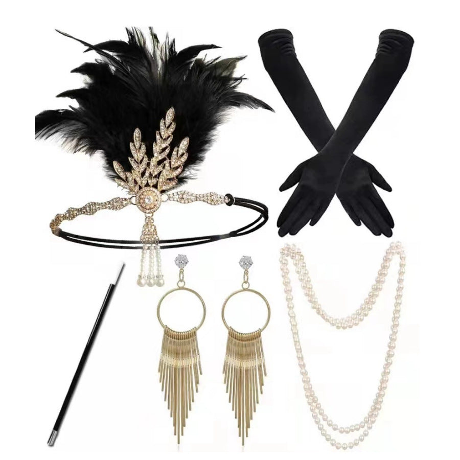 Red Feather Hair Band Masquerade Single Jewelry Set