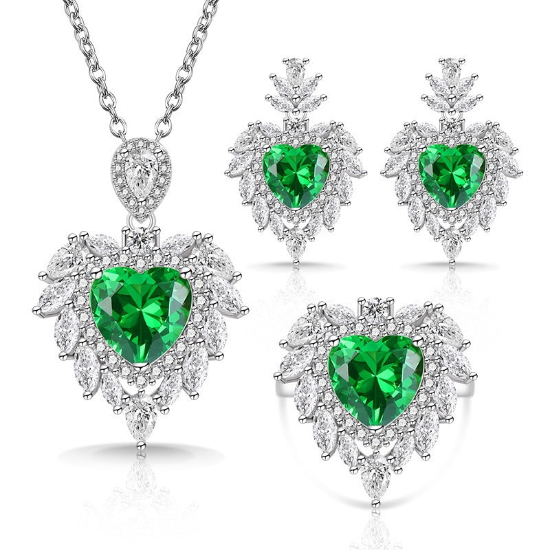 Live Broadcast Colored Gems Advanced Love Heart-shaped Jewelry Set