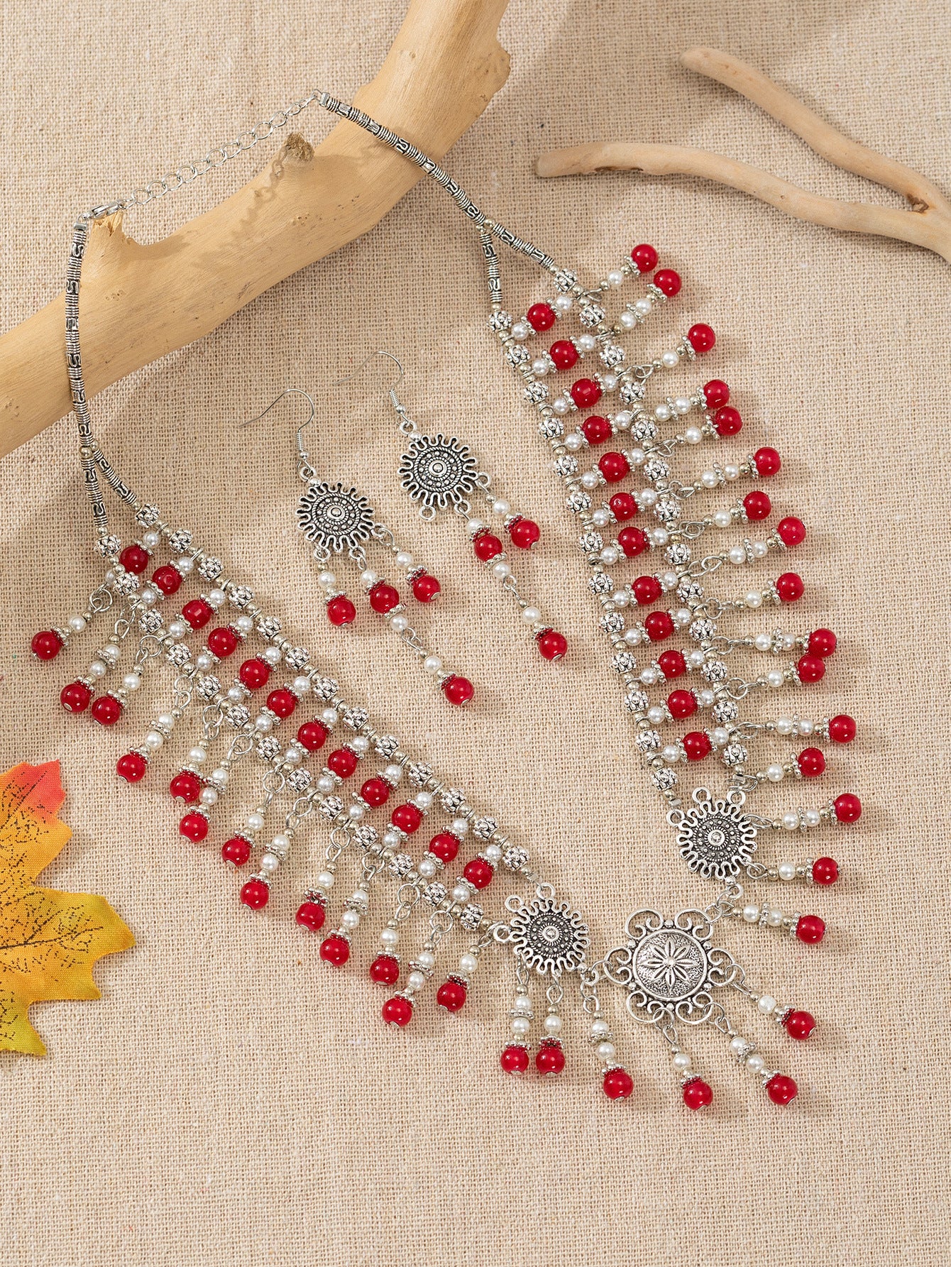 Women's Ethnic Style Lady Beads Headdress Tassel Forehead Lace Exotic Jewelry Set