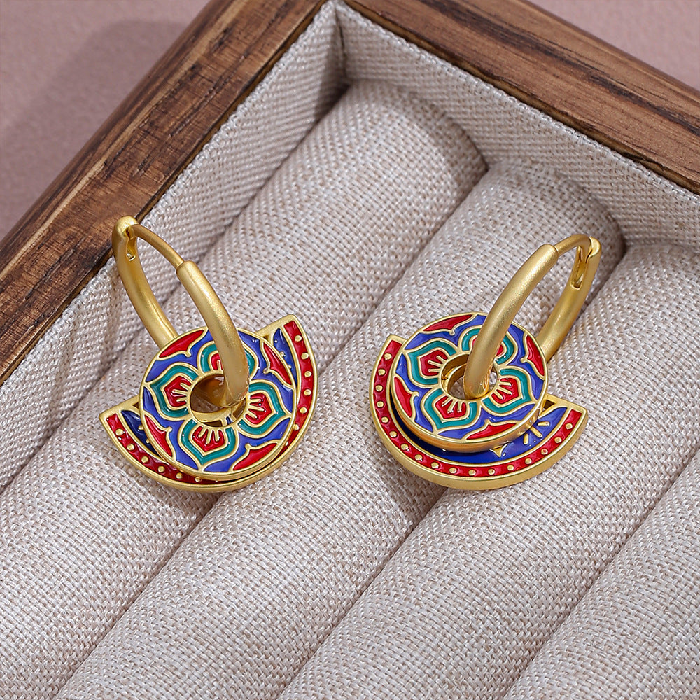 Glazed Fan-shaped Female Niche Advanced Design Multiple Ways Earrings
