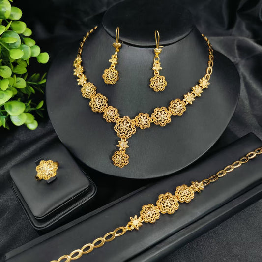 Popular Elegant Gold Flower Indian Bride Jewelry Set