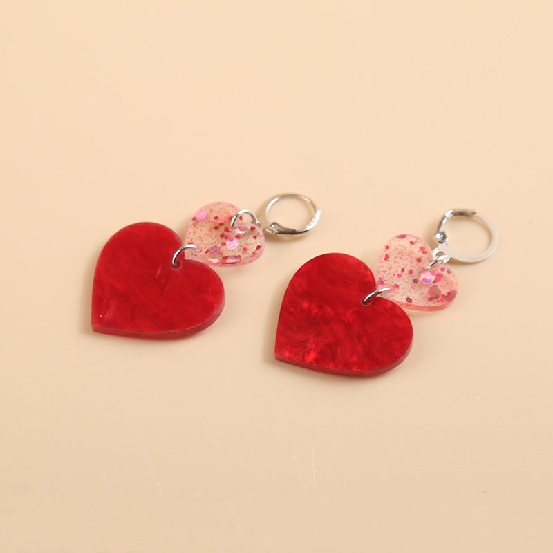 Heart Shape Acrylic Valentine's Day Pink Earrings