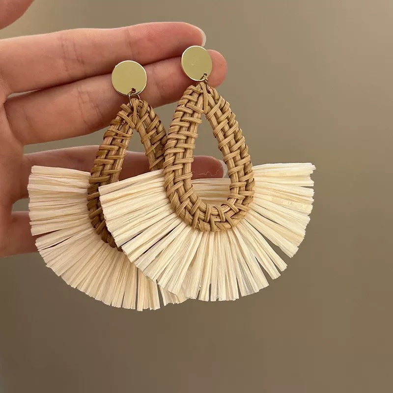 Style Sier Needle Resin Rattan Beads Round Fashion Earrings