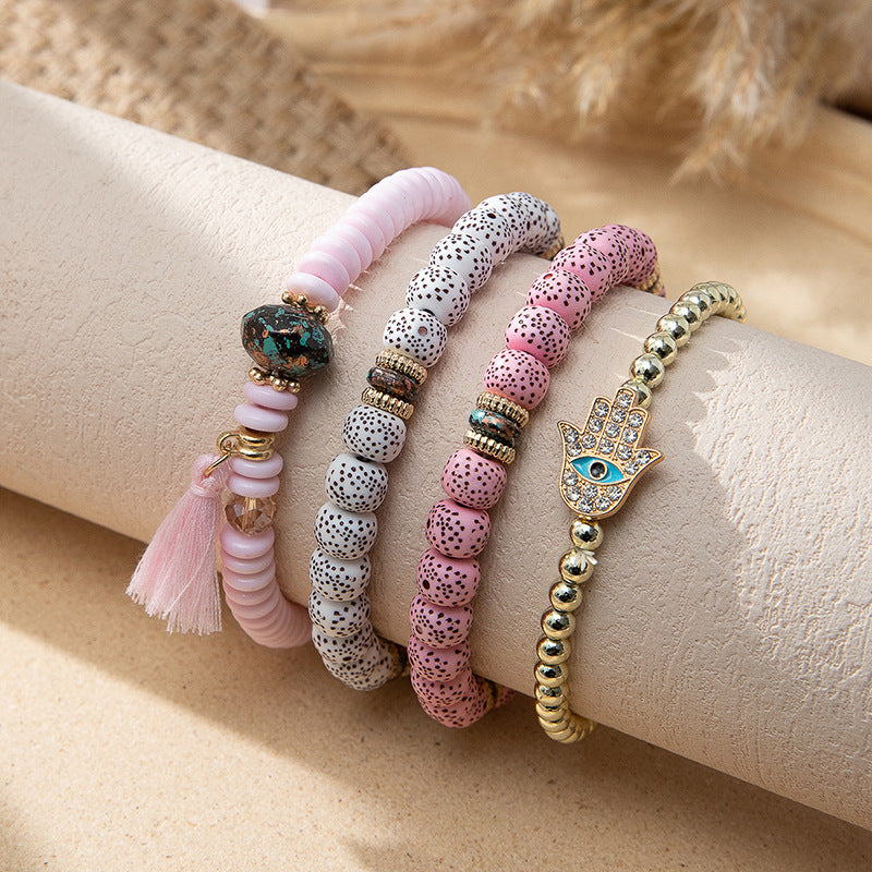 Women's Bohemian Vacation Style Twin Design Sense Glass Beads Stretch Bracelet