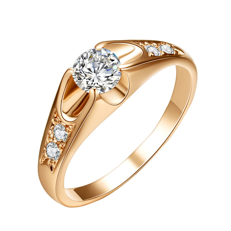 Women's Small Round Diamond Copper Plating Rose Gold Simple Ring