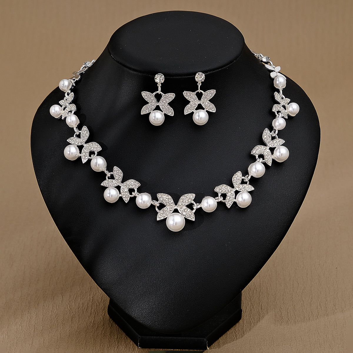 Women's Bridal Wedding Two-piece Dress Rhinestone Pearl Jewelry Set