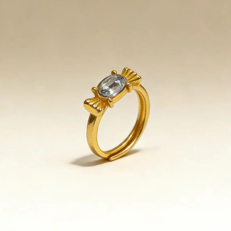 Cute Pink Candy Bow Female Light Luxury Minority Opening Adjustable Rings