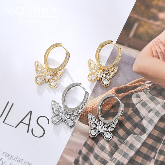 Micro Inlaid Zircon Temperament Female Niche Design Butterfly Eardrops Style Stud Earrings