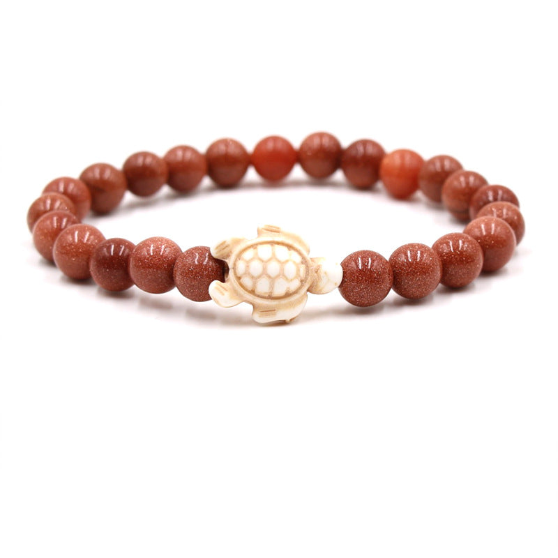 Women's & Men's Natural Yellow Tiger's Eye Beads Turquoise Turtle Bracelet