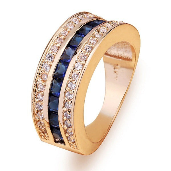 Diamond Sapphire Square Gold Plated Rhinestone Rings