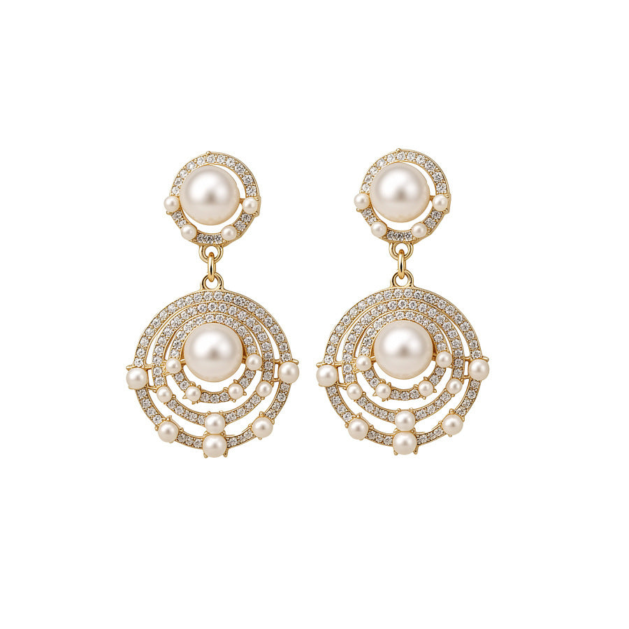 Round Pearl Ear Palace Style Elegant Graceful Light Luxury High Jewelry Set