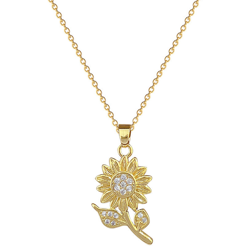 Women's Steel Sunflower Zircon Light Luxury Temperament Gorgeous Full Necklaces