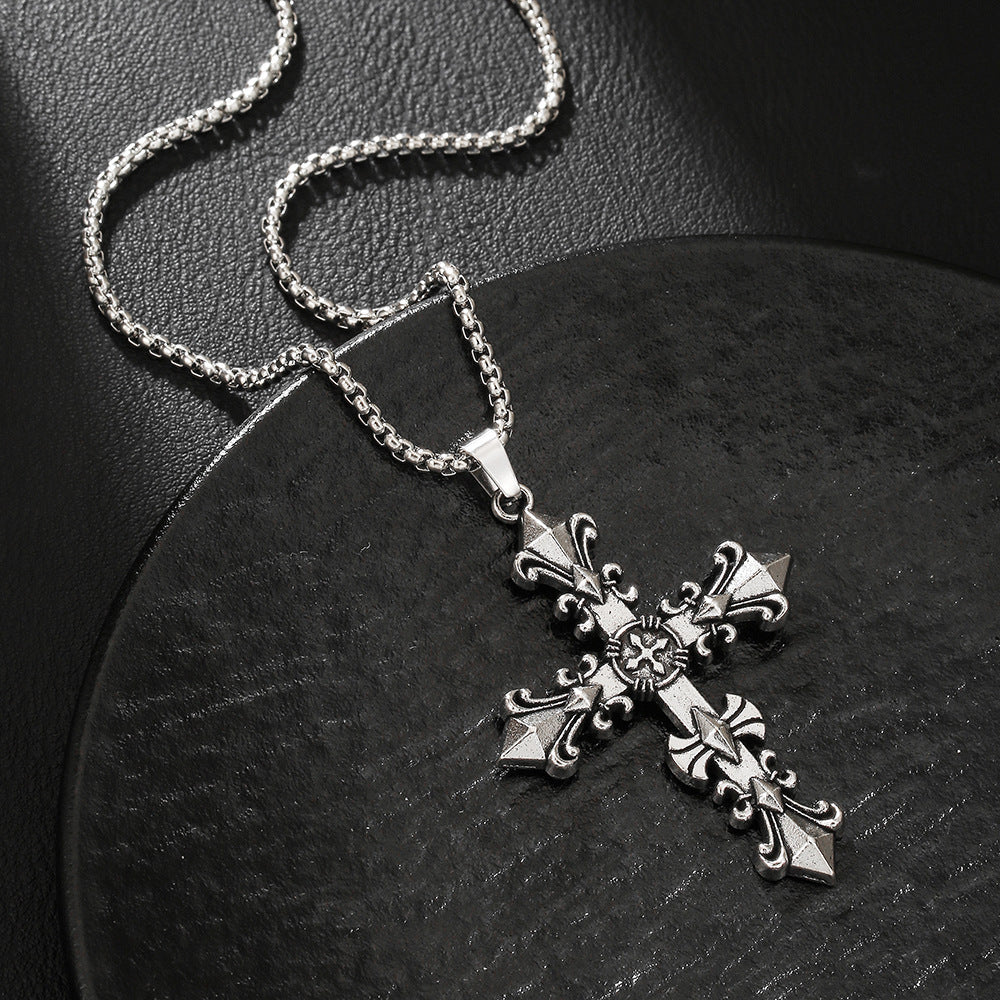 Retro Personality Cruciate Flower Cross Alloy Punk Hip Pendants