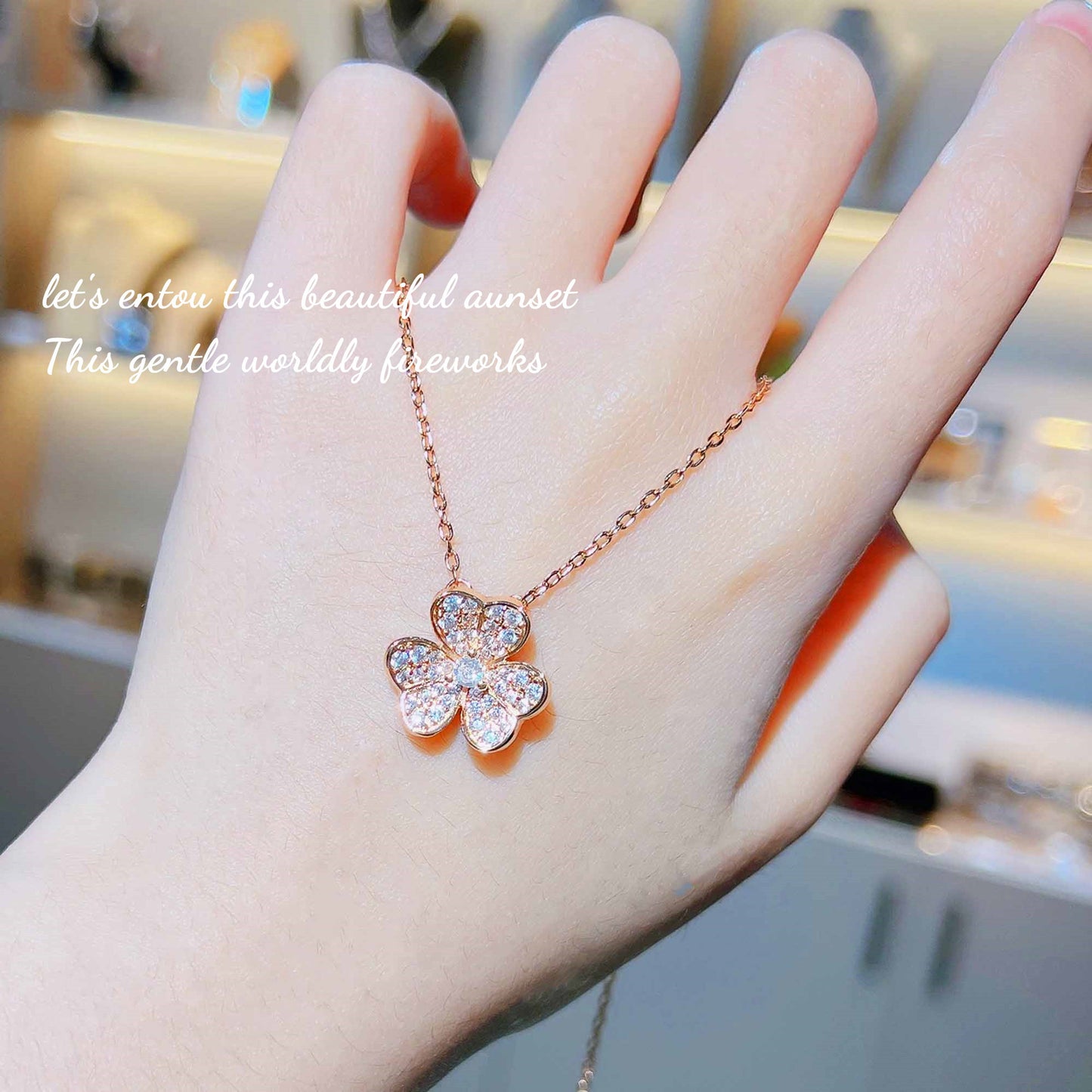 Women's Classic Lucky Clover Full Diamond Petal Flower Light Luxury Minority Jewelry Set