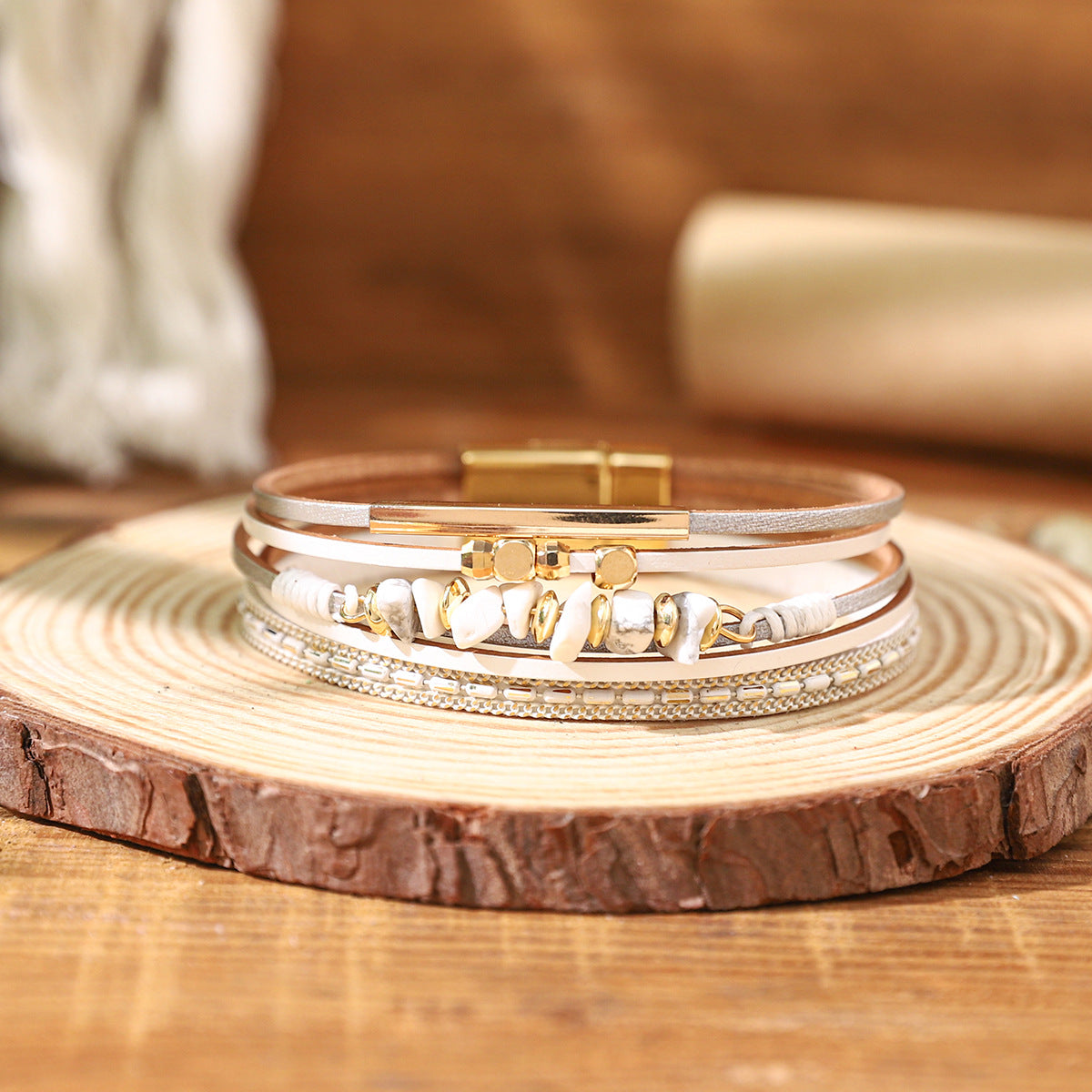 Bohemian Leather Magnetic Snap Style Fashion Bracelets
