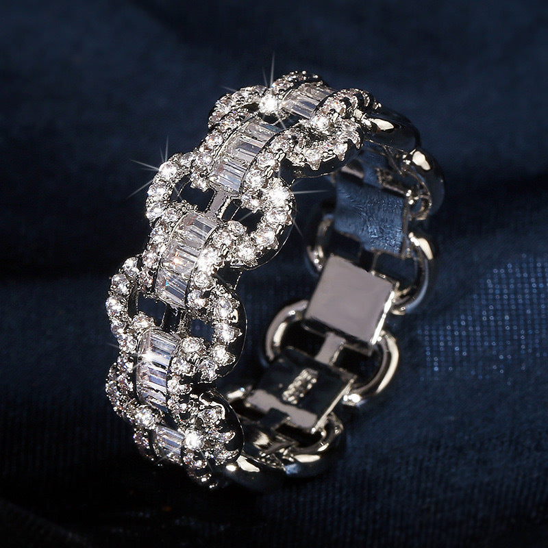 Men's Iron Chain Cuban Hip Hop Zircon Crisscross Ring