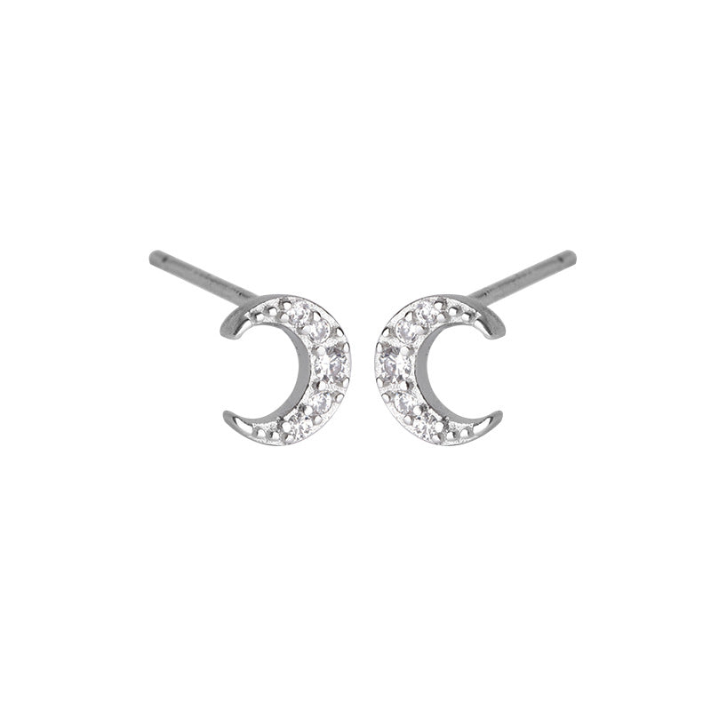 Women's Diamond Moon Simple Graceful Cute Sweet Small Stud Earrings