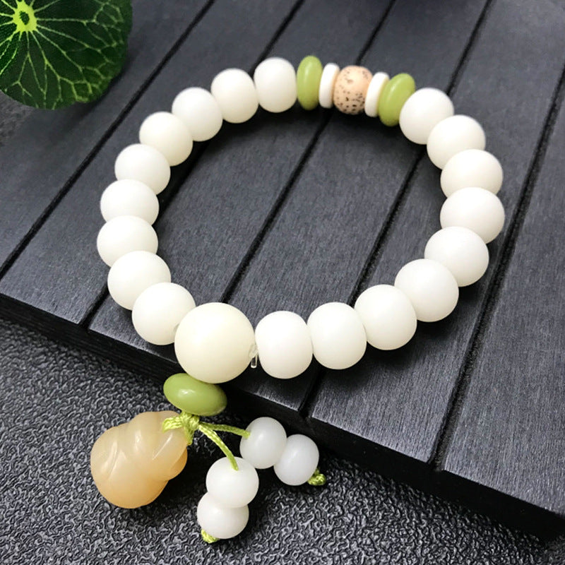 Style White Jade Bodhi Root Original Ecology Seed Buddha Beads Bracelet