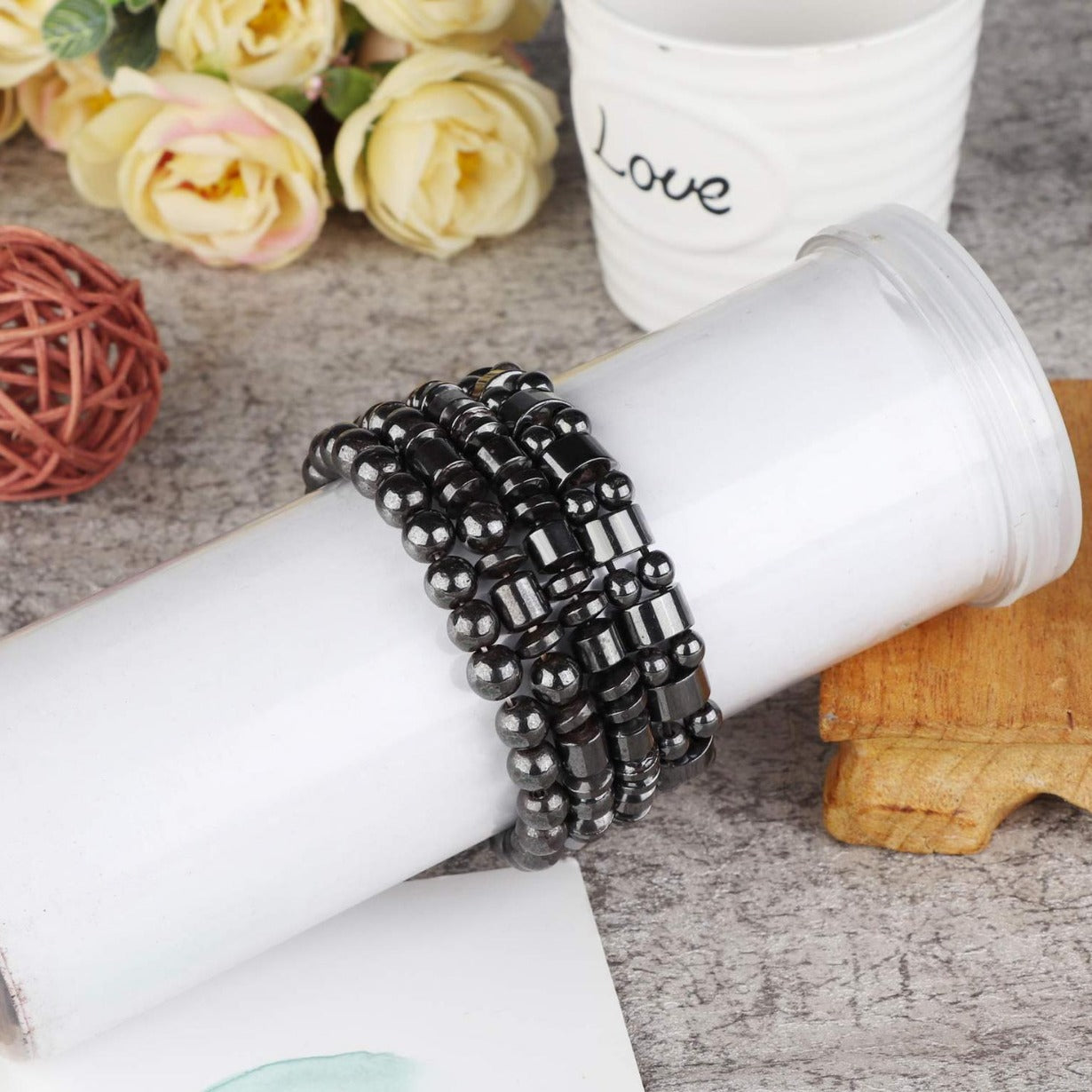 Women's & Men's Obsidian Magnet Yoga String Beads Elastic Bracelet