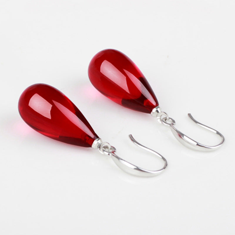 Women's Yellow Chicken Grease Old Honey Matching Wine Red Blood Amber Earrings