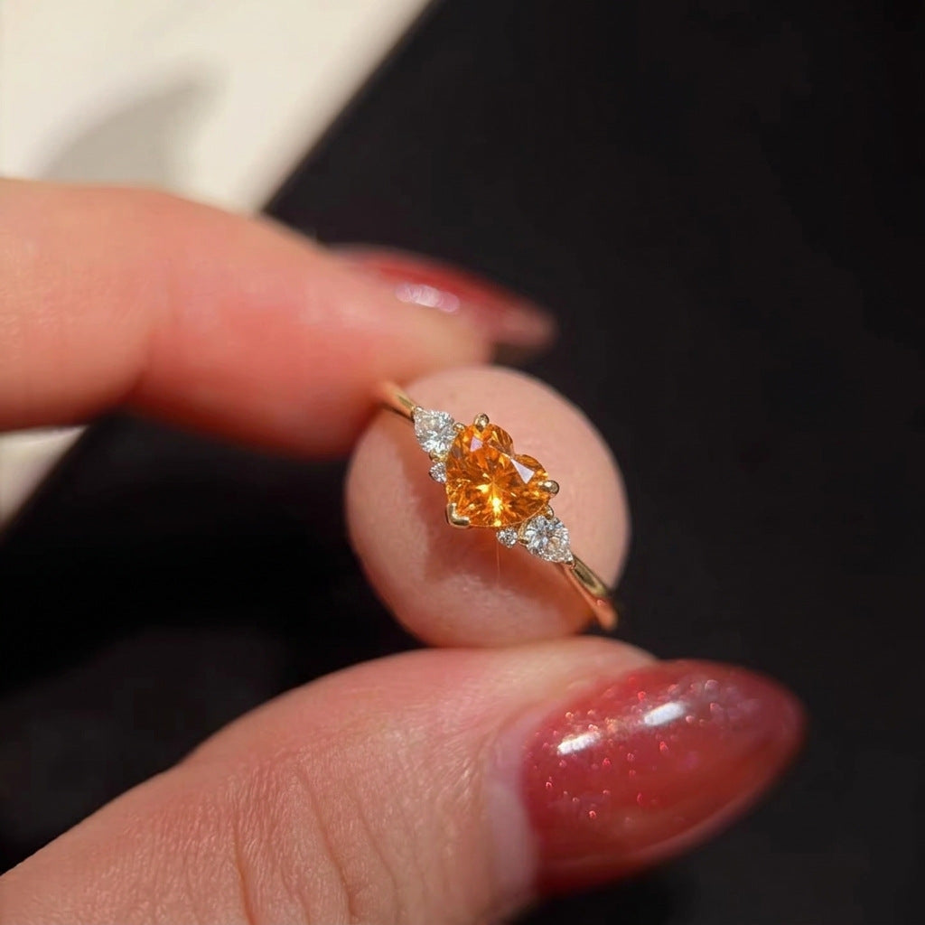 Style Morgan Orange Heart-shaped Exquisite Sweet Ice Flower Cut Peach Ring
