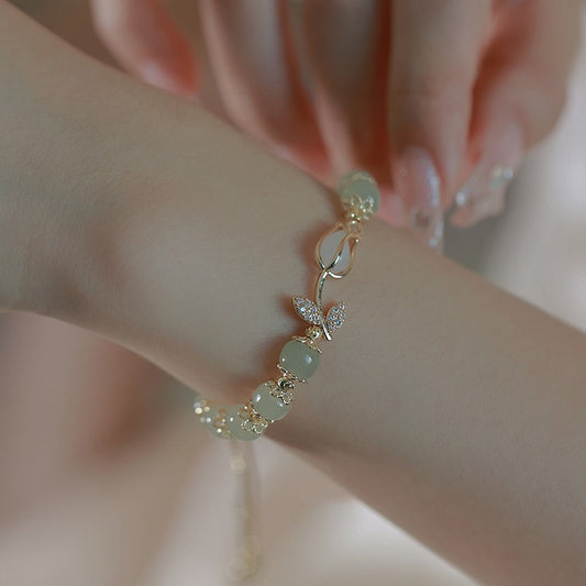 Jade Female Chinese Style Design Tulip Adjustable Bracelets
