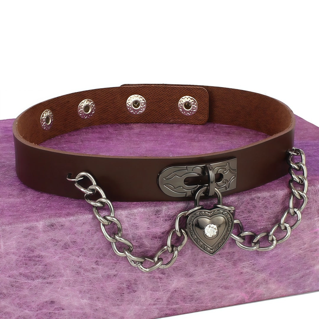 Leather Love Male Girlfriends Wang Punk Style Heart-shaped Lock Necklet Necklace