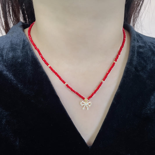 Retro Red Beaded Plastic Beads Female Necklaces