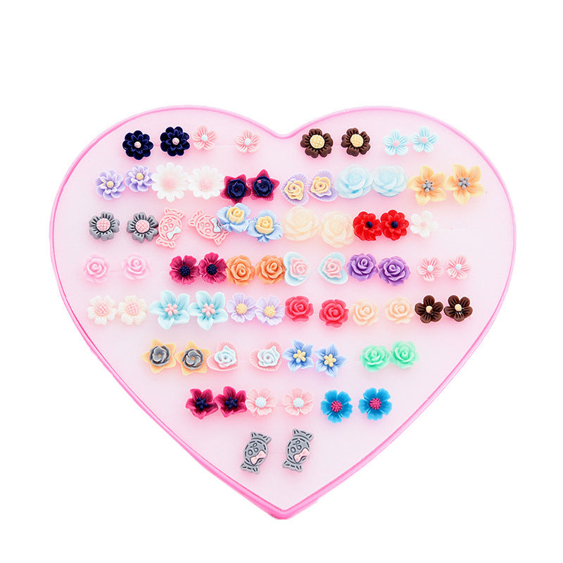 Women's Flower Love Heart Not Allergic To Stud Earrings