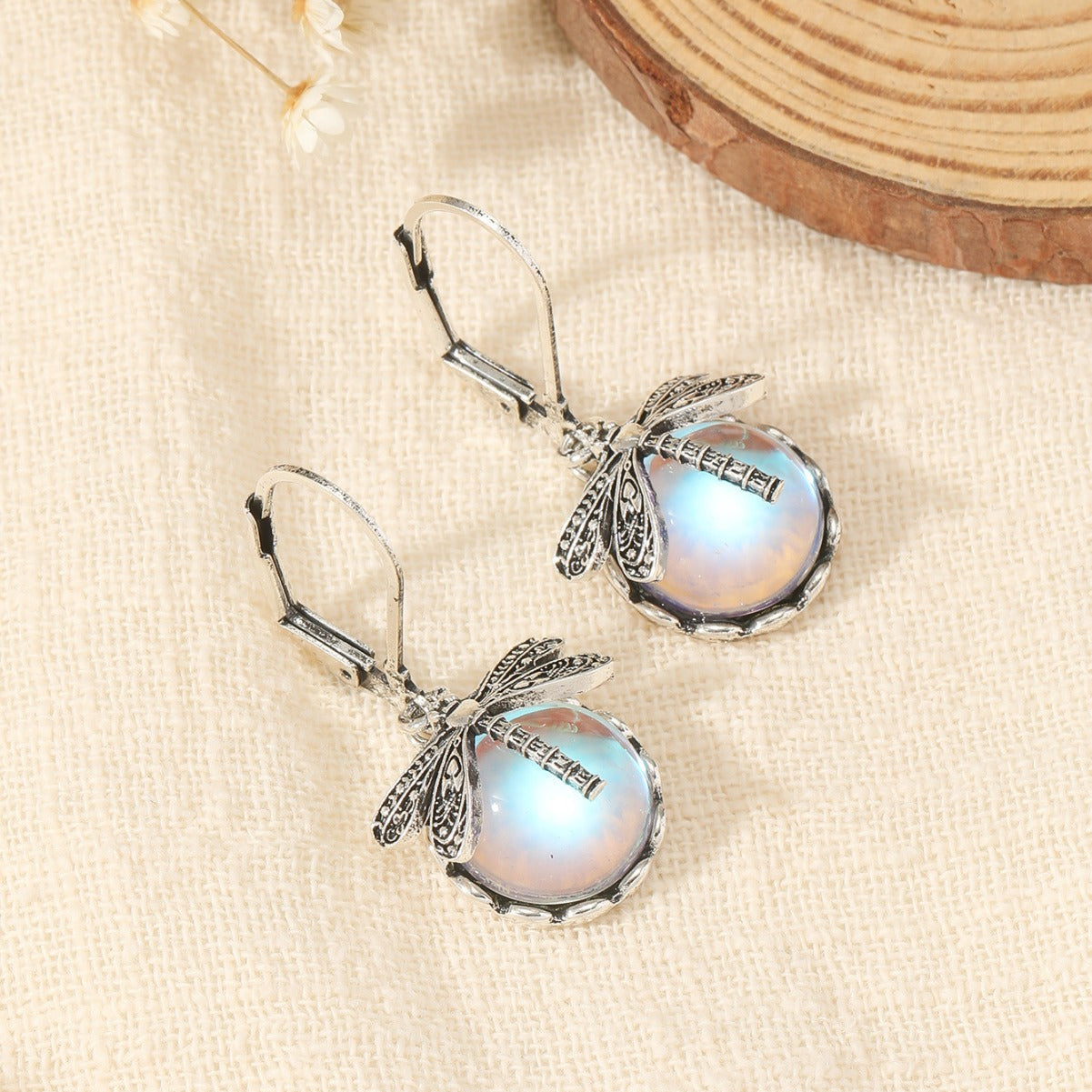 Women's Vintage Dragonfly Green Crystal Charm Party Earrings