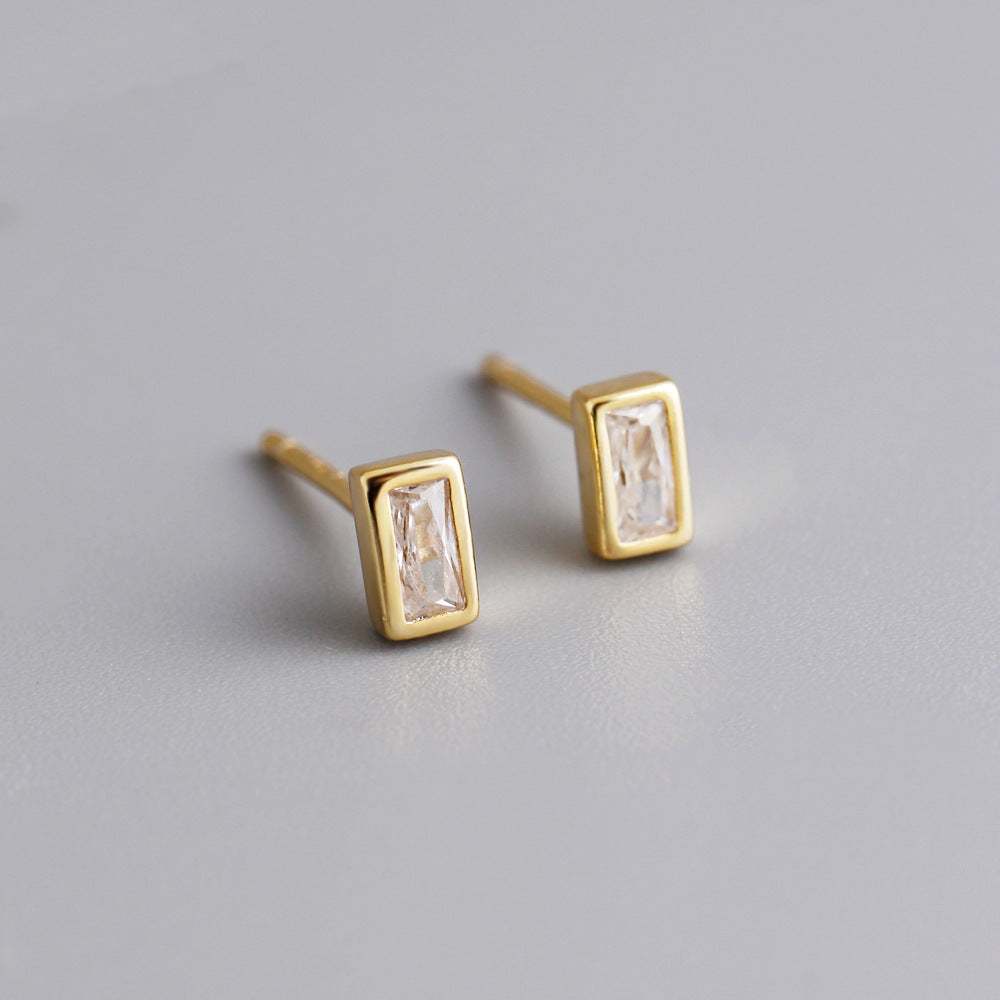 Women's Simple Compact Rectangular Zircon Sterling Sier Earrings