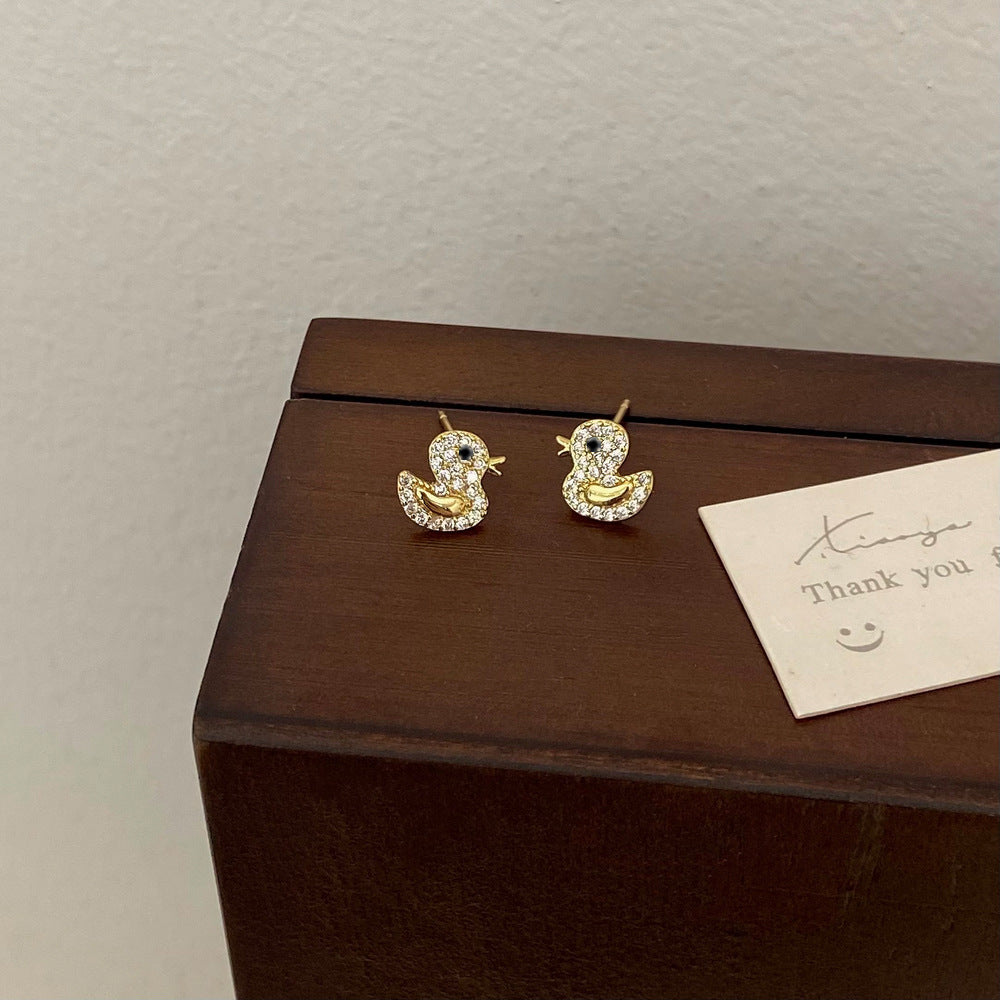 Style Cute Micro Inlaid Zircon Little Duck Earrings