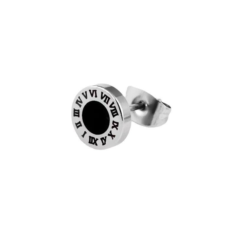 Men's Stainless Steel Roman Digital Drop Oil Personalized Puncture Stud Earrings