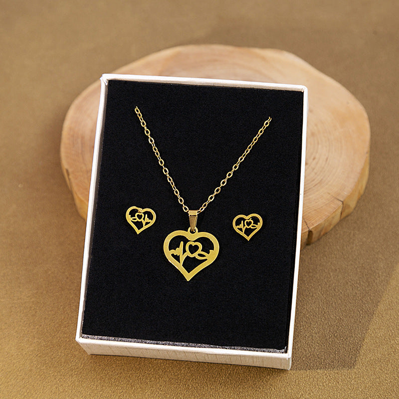 Stainless Steel Design Fashion Suit Metal Style Geometric Heart Necklaces