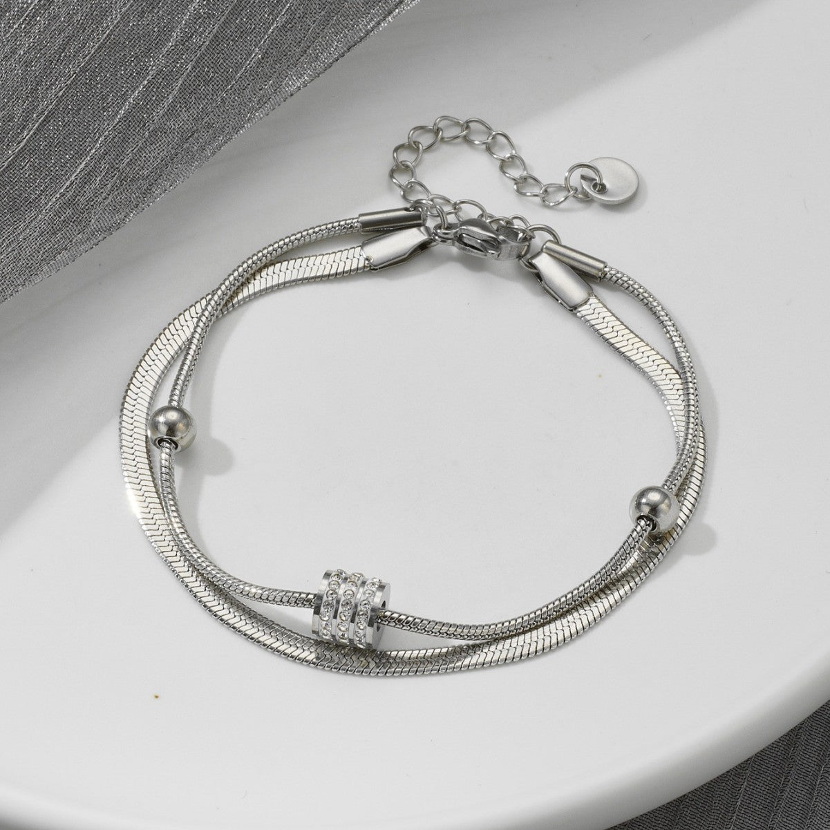 Round Clip Bead Stainless Steel Water-resistant Bracelet