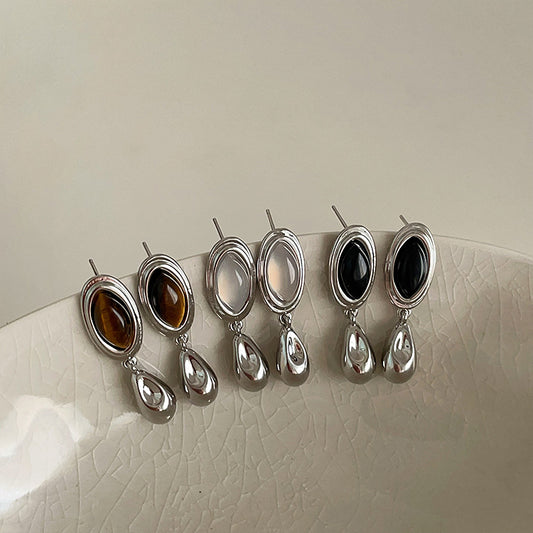 Metal Natural Stone Female Niche Retro Personality Minimalism Earrings