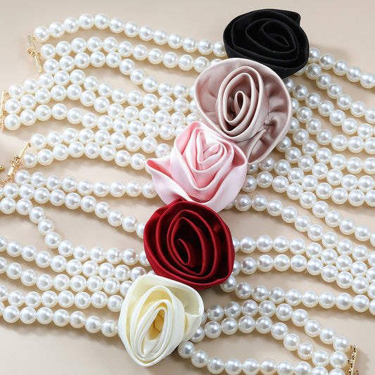 Women's Imitation Pearl Cloth Flower Elegant Banquet Necklaces