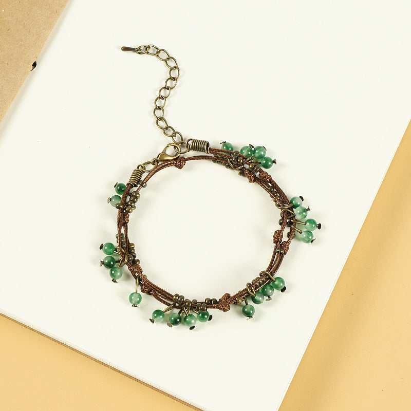 Braided Rope Retro Mori Style Cherry Female Artistic Ethnic Bracelet