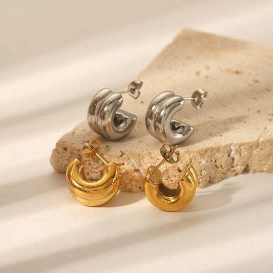 Plated Stainless Steel Advanced Light Luxury Refined Simple Double Earrings