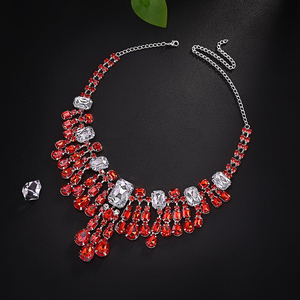 Tassel Exaggerated Rhinestone Clavicle Chain Queen Jewelry Set