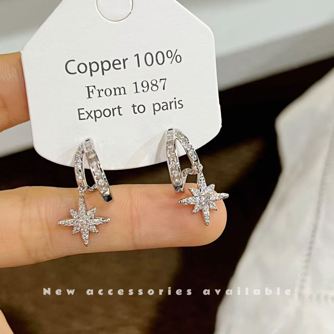 Women's Entry Lux High-grade Eight Awn Star Snowflake Zircon Design Double Earrings