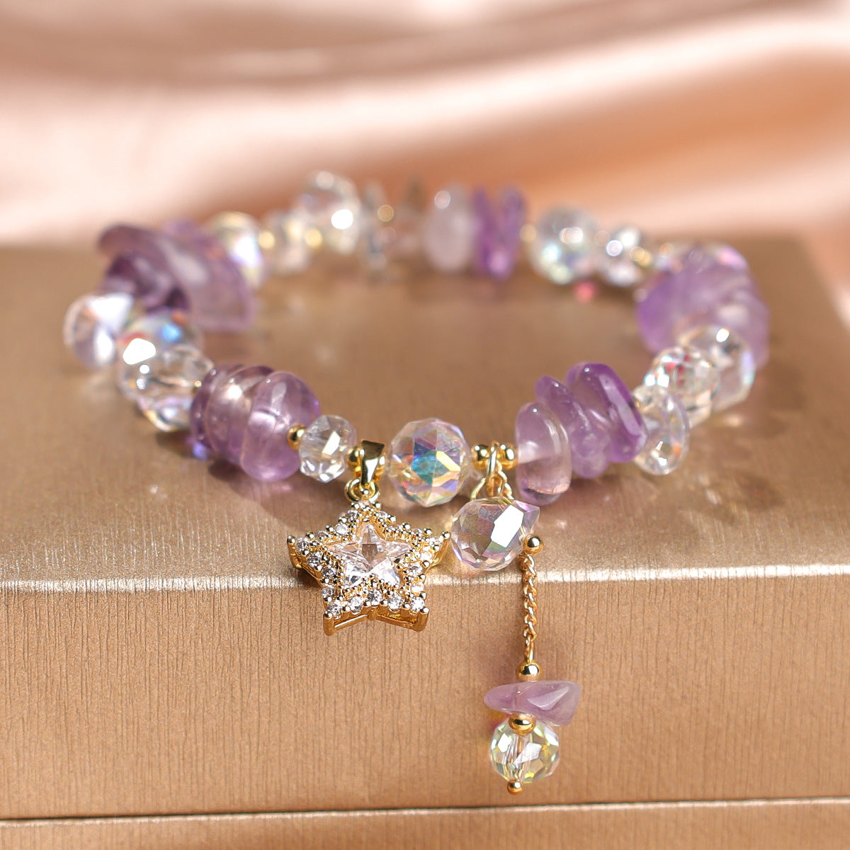 Women's Natural Amethyst Beaded For Mild Luxury Retro Bracelet