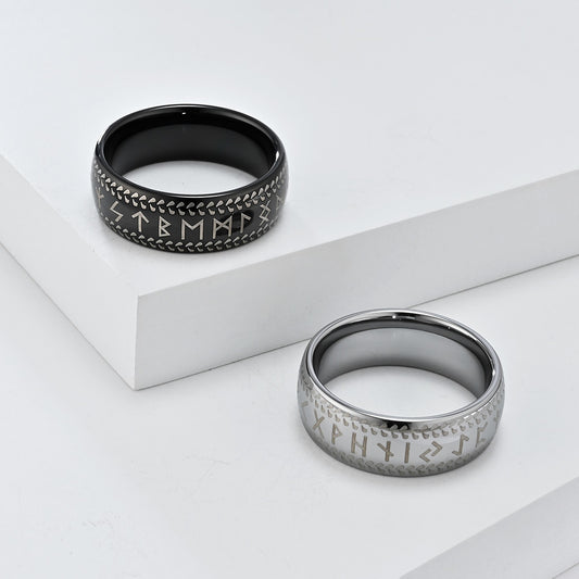 Simple Viking Letter Tungsten Force Laboratories Text Fashion Personality Rings