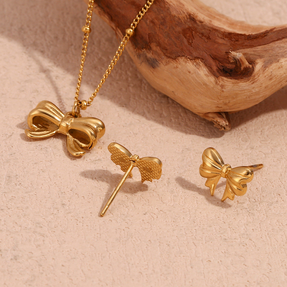 Versatile Niche Advanced Stainless Steel Gold-plated Simple Gold Jewelry Set