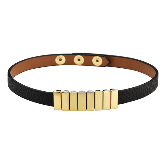 Women's Leather Fashion Pull Geometric Block Stitching Adjustable Clavicle Collar
