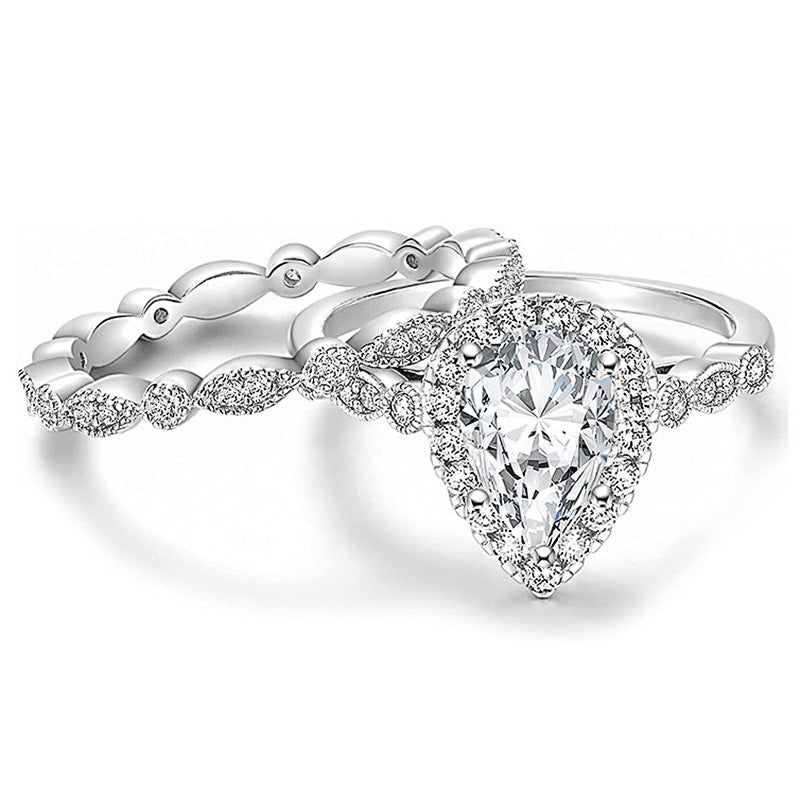 Couple Water Drop Pear-shaped Wedding Two Classic Simple Design Sense Rings